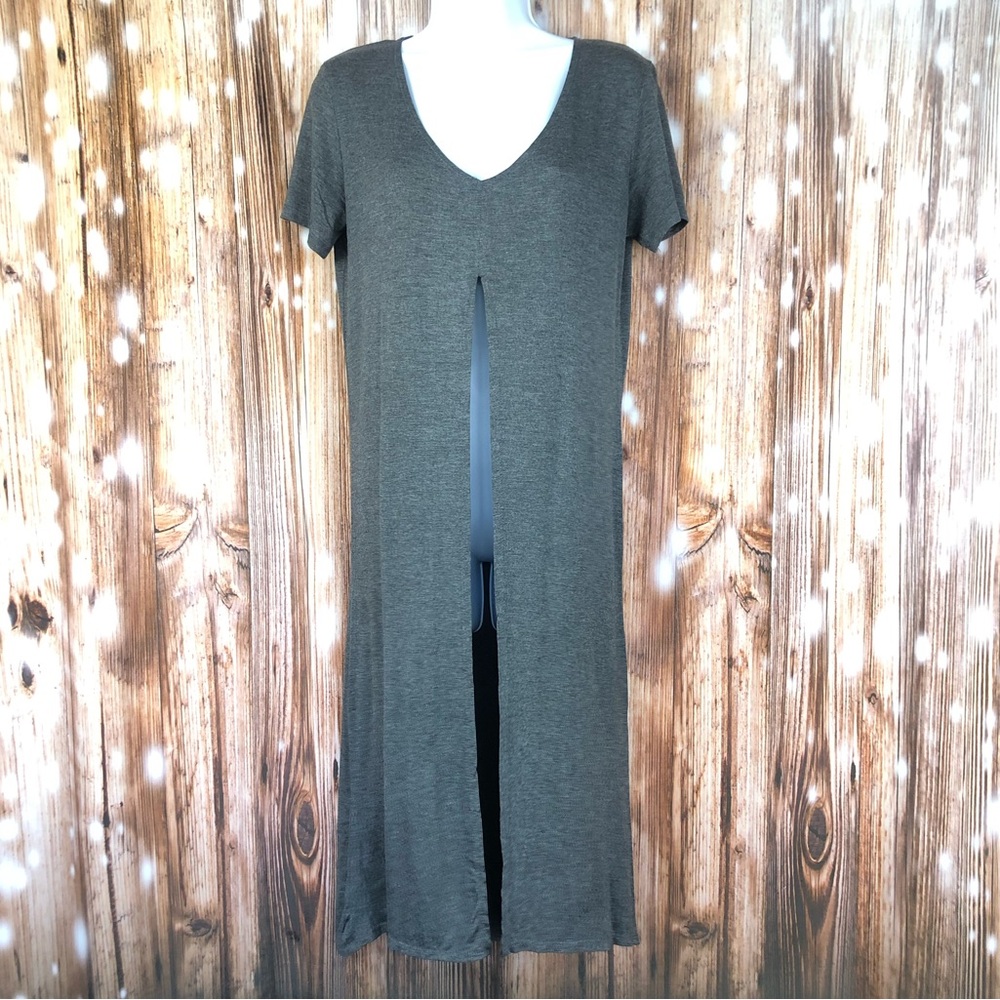 Objex Gray Short Sleeve Pullover Duster